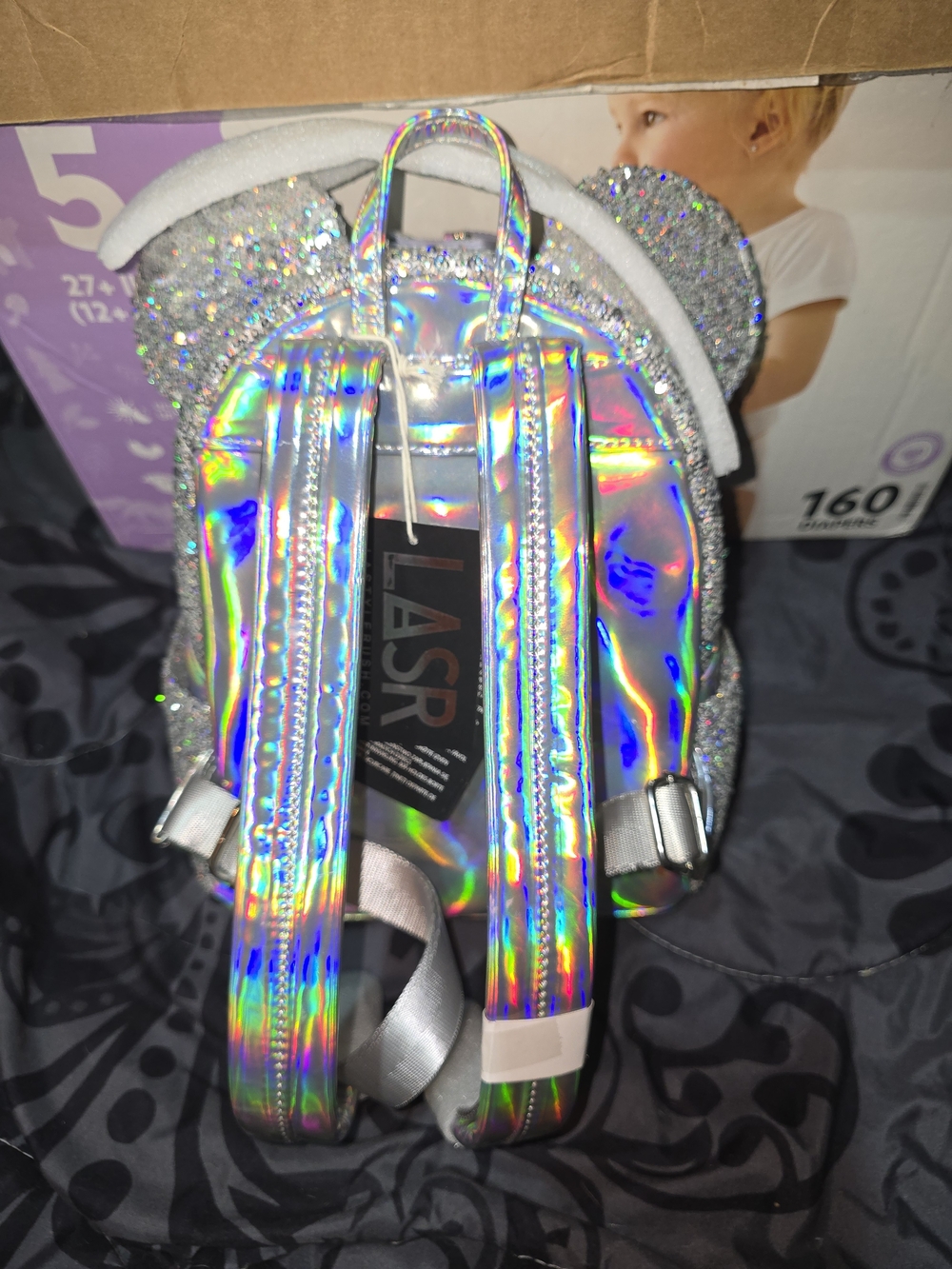 Disney x Loungefly Silver Holographic Minnie Ear Backpack - Picture 3 of 5